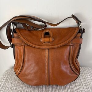 Fossil Vintage Brown Leather Fifty Four Crossbody Western Saddle Bag Purse